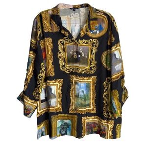 John Mark 1X Black Museum Painting Long Sleeve Top Shirt Blouse NWT